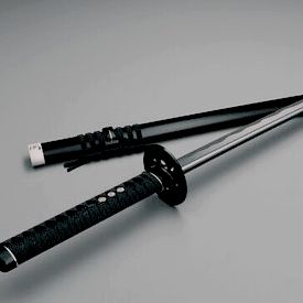 two black and silver samurai swords on a gray background