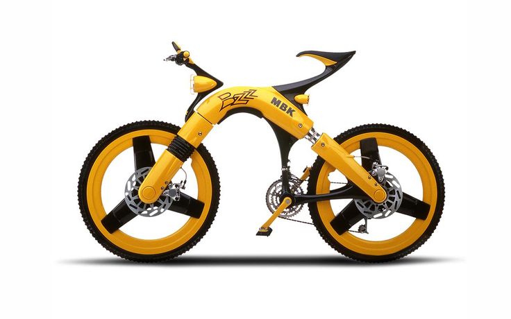 a yellow and black bike with wheels on it