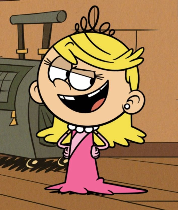 a cartoon character with blonde hair and big eyes standing in front of a tv screen