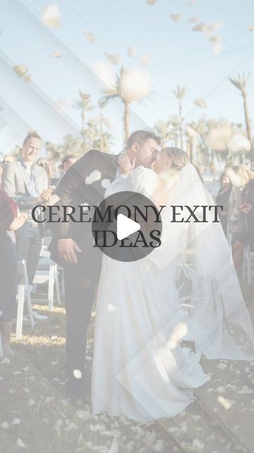 a newly married couple kissing in front of an outdoor ceremony with confetti falling from the sky