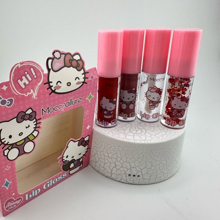 the hello kitty lip glosses are in their display box and it's ready to be opened