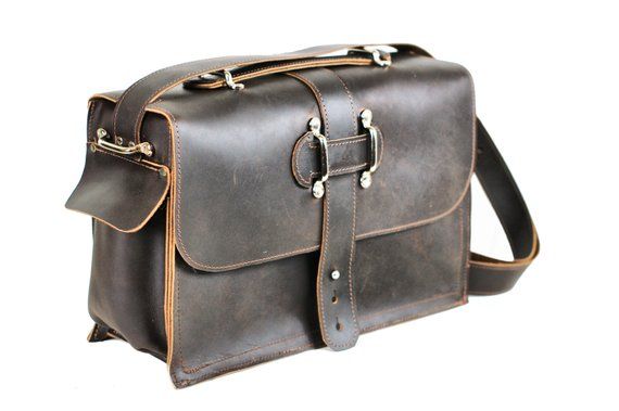 Men's Leather Satchel - Leather Messenger Bag - Leather Laptop Bag - Rustic Industrial Briefcase Des Leather Travel Satchel Rectangular Shape, Leather Travel Satchel Rectangular Case, Leather Rectangular Saddle Bag For Travel, Rectangular Leather Saddle Bag For Travel, Rectangular Leather Camera Bag With Leather Lining, Vintage Leather Case For Everyday Use, Rectangular Satchel With Luggage Sleeve For Everyday Carry, Vintage Leather Cases For Everyday Use, Classic Leather Rectangular Camera Bag