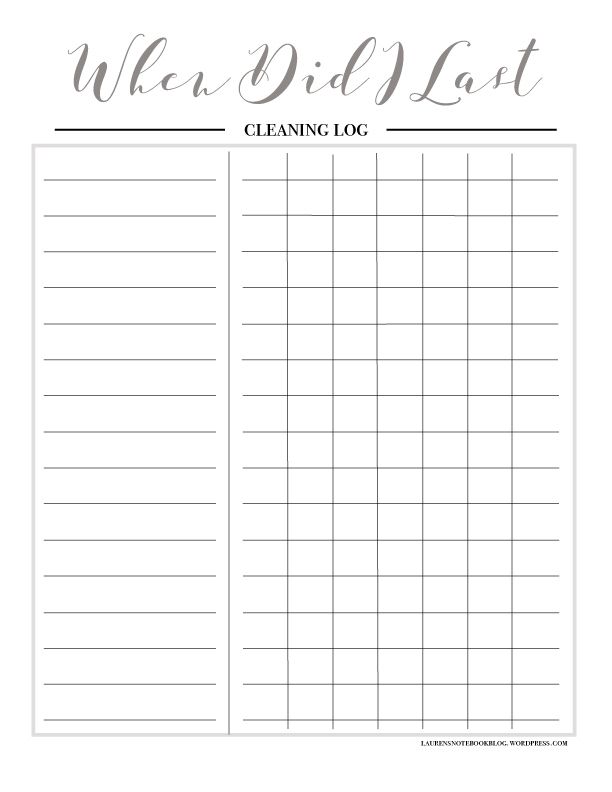 a printable cleaning log is shown with the words, we're bid lost