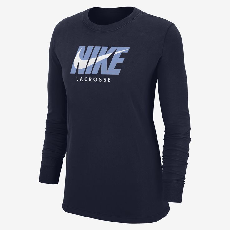 It's your game. Make sure everybody knows with this classic lacrosse long-sleeve. Lacrosse Mom Shirts, College Lacrosse, Women's Lacrosse, Lacrosse Mom, Womens Lacrosse, Long Sleeve Swim, Nike Long Sleeve, Blue Nike, Lacrosse