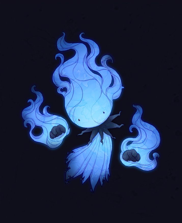 three blue and white lights in the shape of two birds with long hair on their heads