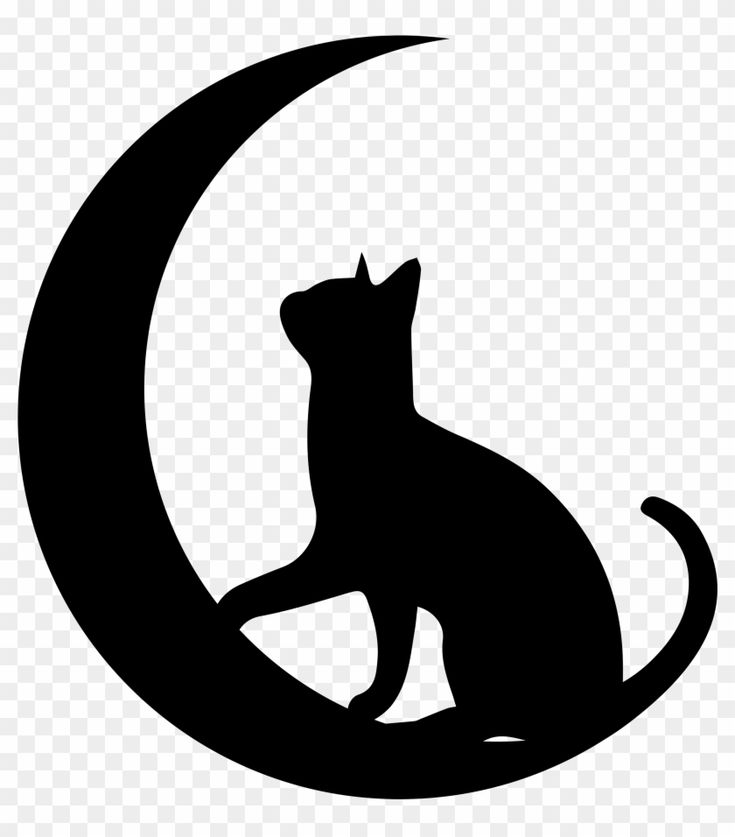 a black cat sitting on the crescent moon logo, hd png clipart free