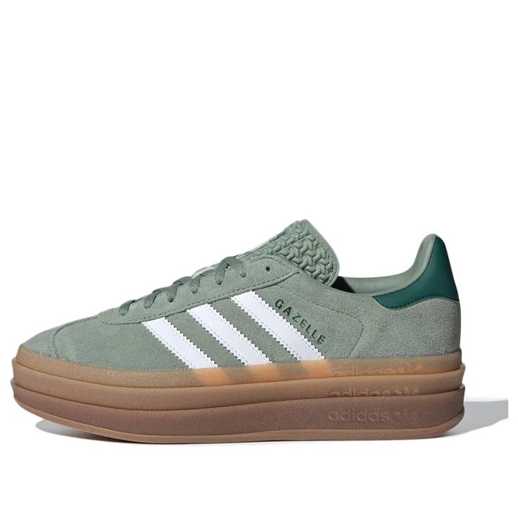 (WMNS) adidas Gazelle Bold 'Silver Green Gum' ID6998 Platform Gazelle Adidas, Adidas Platform Gazelle, Green Platform Sneakers, Platform Adidas Gazelle, Gazelle Bold Shoes Outfit, Trendy Shoes For Women Sneakers, Sage Green Shoes, Gazelle Bold Outfit, Adidas Gazelle Platform