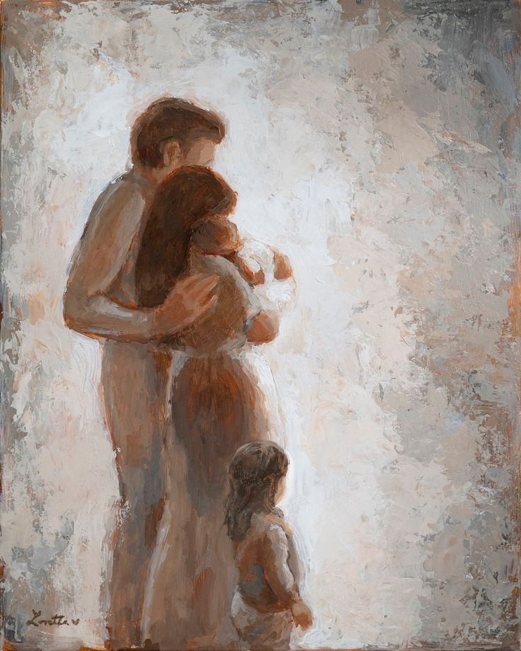 a painting of a man holding a child