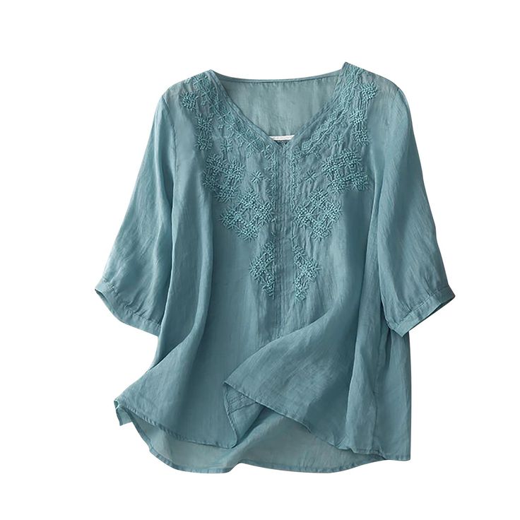 PRICES MAY VARY. 3/4 sleeve, V neck, embroidery, cotton linen,loose casual style,This versatile v neck t shirt is for effortless styling your way!It fits the body of most Lady’s shape,allows you come with a various look from comfy to chic and stylish. This Summer Tunic Tops are Not Only Elegant Blouses but Also Casual Cute Summer Tops, Perfectly Suited for Shopping, Party, Work, Office, Night out, Date, Vacation,Casual,Leisure,Formal and Daily Wear, etc. Whether you're looking to layer it under Tunic Tops Summer, Womens Printed Tops, Casual Blouses, Linen Shirts, Women's Button Down Shirt, Elegant Blouses, Embroidery Blouse, Loose Blouse, Shirts For Women