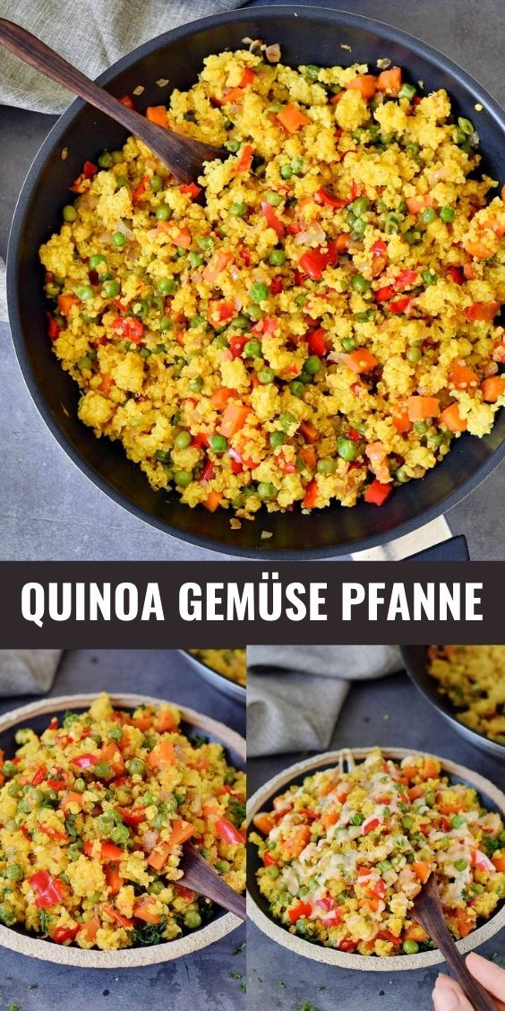 the steps to make quinoa pilaf with vegetables in a skillet