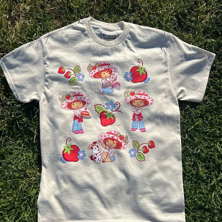 Brand New Super Cute Strawberry Shortcake Tee Color Size Large Strawberry Shortcake Shirt Vintage, Strawberry Shortcake Tank Top, Fun Short Sleeve T-shirt With Strawberry Print, Vintage Strawberry Print Short Sleeve T-shirt, Strawberry Shortcake Kids Clothes, Strawberry Shirt, Cute Strawberry, Crochet Shirt, Strawberry Shortcake