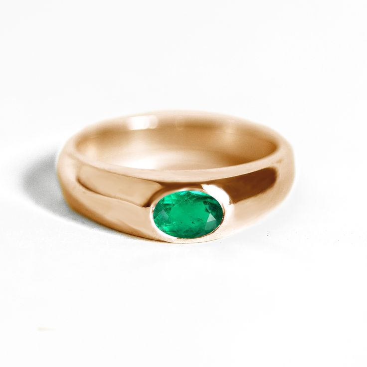 Item Details: One 6x4mm oval shaped natural emerald. This ring is 5.5 mm wide at the top and 3.5 mm wide at the base. Please note, we can set antique/heirloom diamonds in this setting. Set in your choice of platinum or 14K white, yellow, or rose gold. Please allow 10 days for production & delivery. Heirloom Oval Cabochon Emerald Ring, Oval Emerald Ring With Bezel Setting, Heirloom Oval Emerald Ring, Emerald Bezel Set Oval Cabochon Ring, Classic Oval Emerald Ring With Bezel Setting, Timeless Oval Emerald Ring For Formal Occasions, Wedding Emerald Ring Oval Cabochon With Polished Finish, Classic Oval Emerald Ring With Center Stone, Oval Green Signet Ring For Wedding