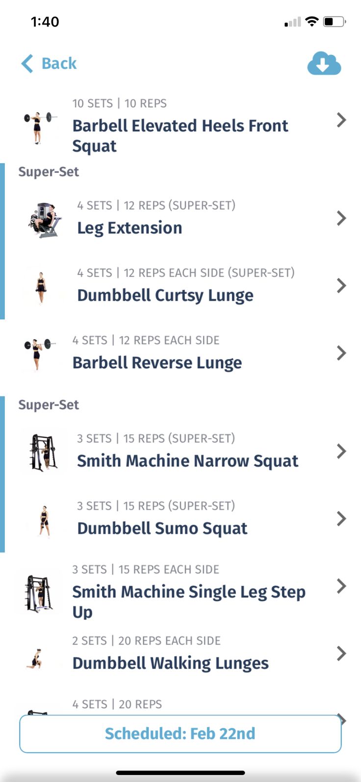 an iphone screen showing the different types of workouts and exercises for women on her phone