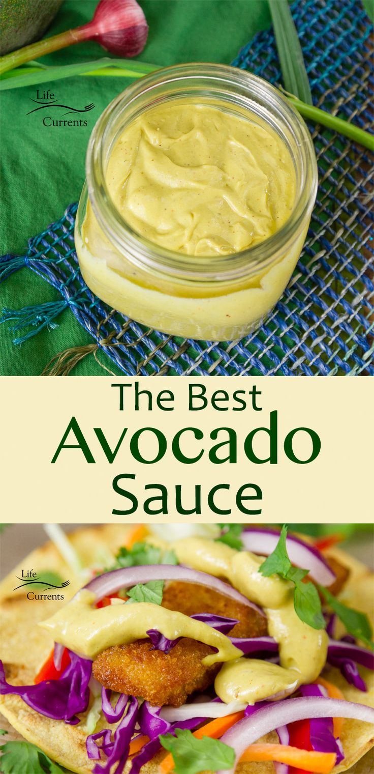 the best avocado sauce is in a jar on top of a tortilla