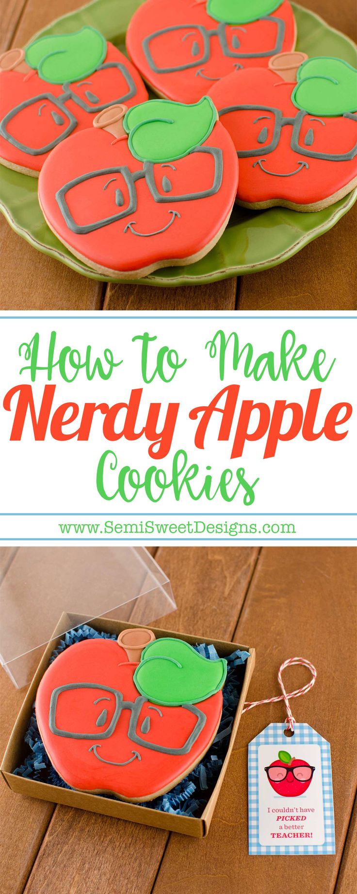 an apple cookie in a box with the words how to make nerdy apple cookies