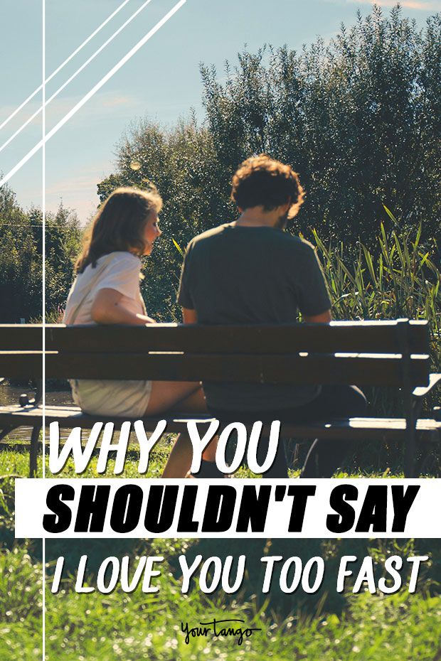 two people sitting on a bench with the text why you shouldn't say i love you too fast