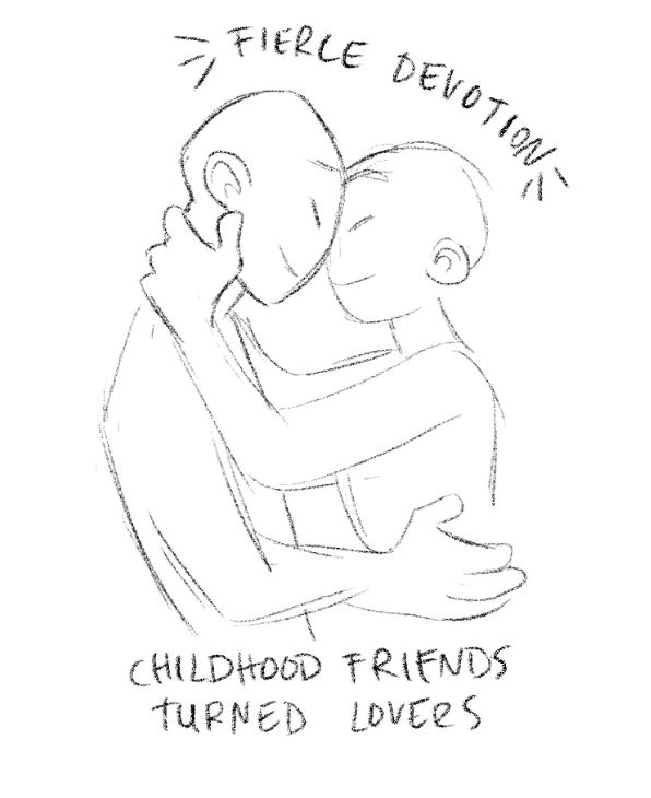 a drawing of a person holding a child with the words, 7 fire devition childhood friends turned loves