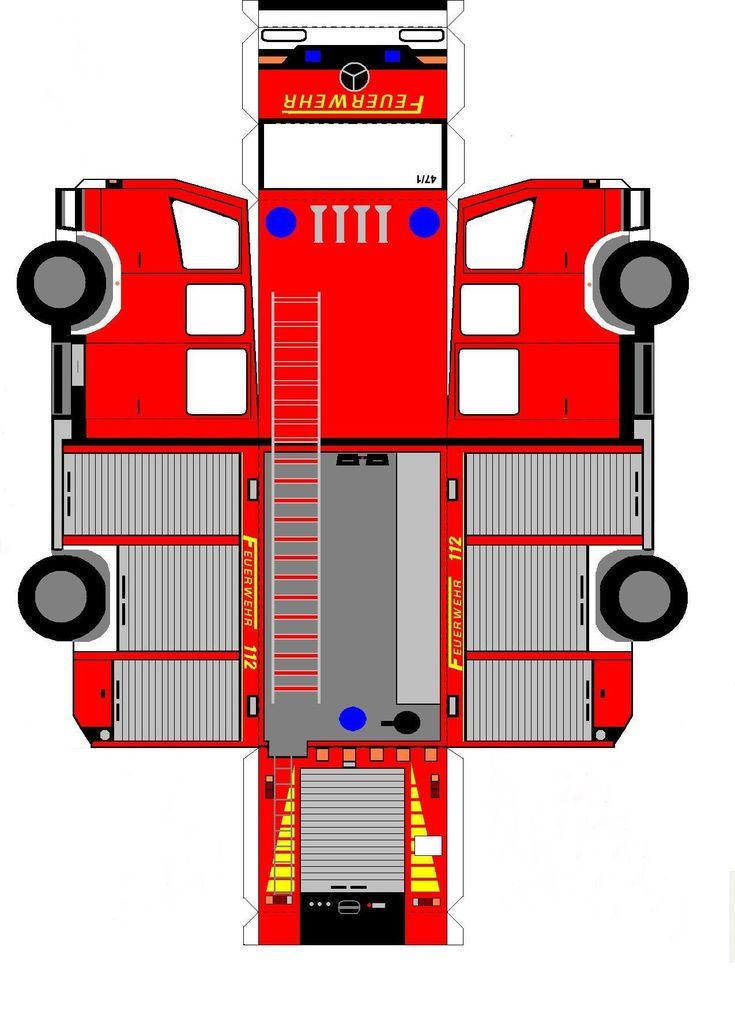 a paper model of a fire truck with ladders on the front and back sides