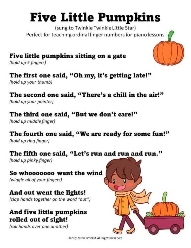 the five little pumpkins poem is shown in this printable version for children to read