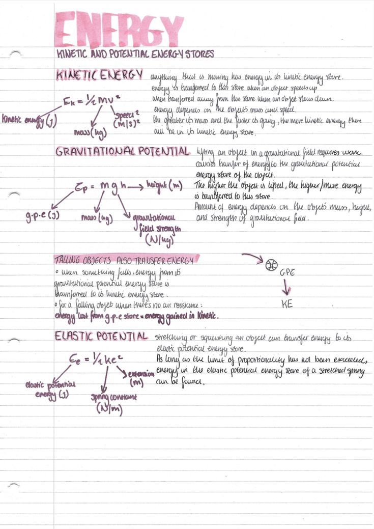 a piece of paper with writing on it that says energy and the formulas below