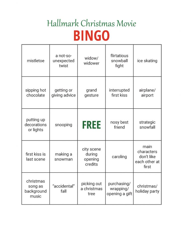 a christmas movie bingo game with the words'free'in red, green and white