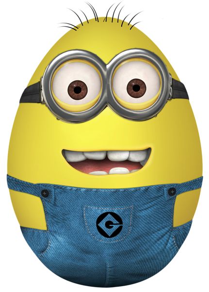 a yellow and blue minion with big eyes on it's face, wearing overalls