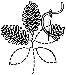 a drawing of a pine cone with an arrow in the center and two needles sticking out of it