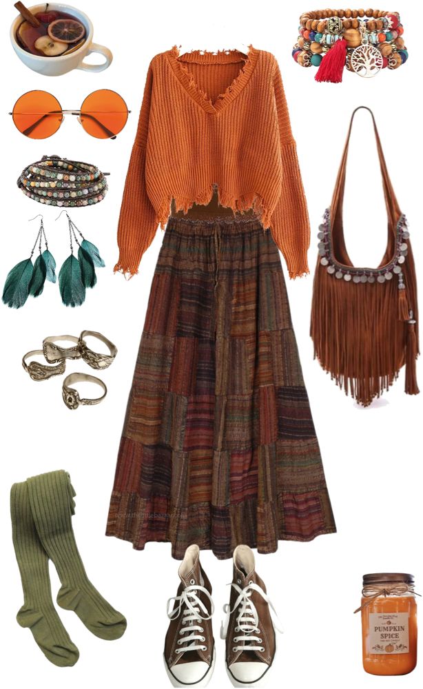 Hippy Winter Fits, Fox Aesthetic Outfit, Diana Bishop Outfits, Outlander Inspired Outfits, Granola Office Outfits, Boho Winter Outfits Bohemian, Boho Outfits For School, Warm Hippie Outfits, Modest Hippie Outfits