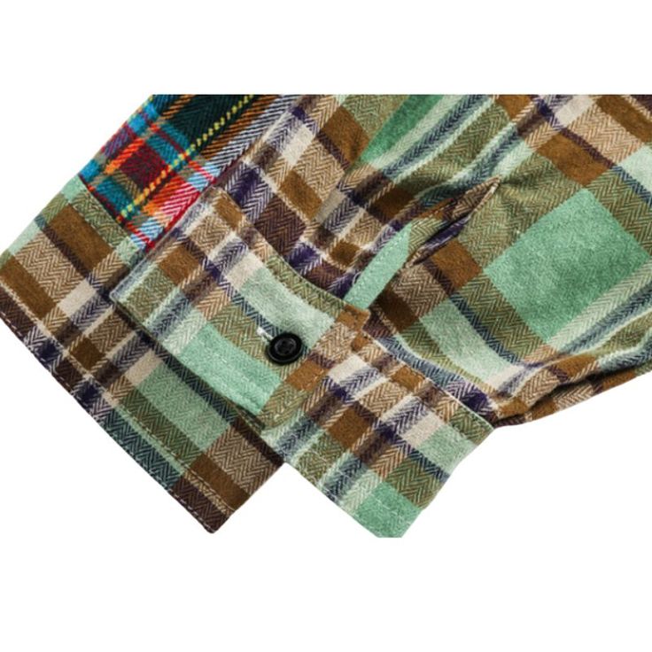 a green and brown plaid shirt on a white background