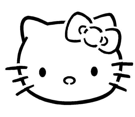 a black and white drawing of a hello kitty face with a bow on it's head