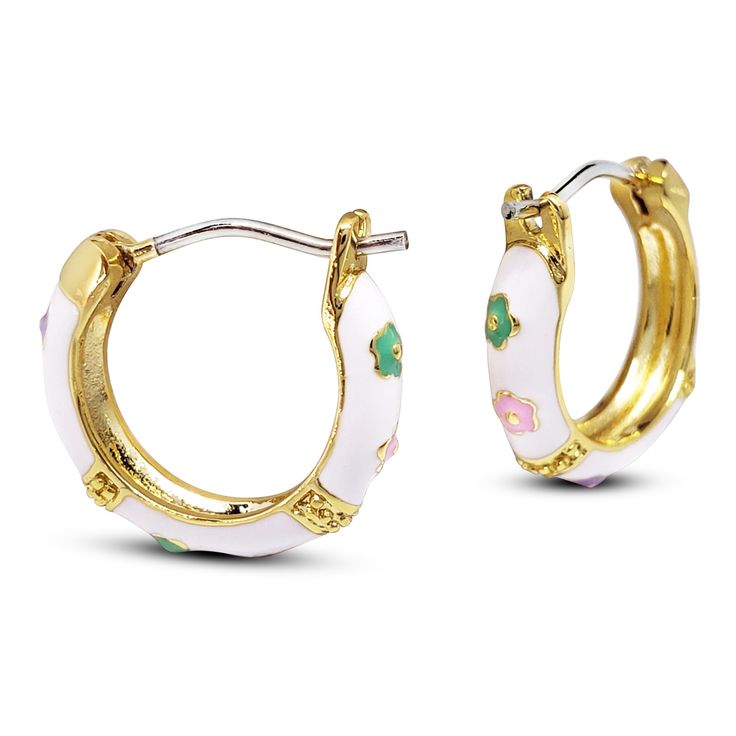 Flower Enamel Earrings by Kury - Available at SHOPKURY.COM. Free Shipping on orders over $200. Trusted jewelers since 1965, from San Juan, Puerto Rico. Gold Enamel Clip-on Earrings, Gold Enamel Pierced Earrings, Yellow Gold Enamel Huggie Earrings As Gift, Yellow Gold Enamel Huggie Earrings For Gift, Nickel-free Yellow Gold Enamel Earrings, Gold Enamel Hoop Jewelry, Gold Enamel Huggie Earrings As Gift, White Enamel Small Hoop Earrings, Yellow Gold Small Hoop Enamel Earrings