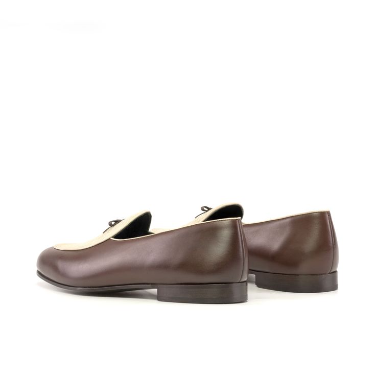 Classic Belgian slippers with a contrasting double monk strap. Perfect for occasions as it can be worn as a slip on yet looking as formal as any formal occasion shoes. They provide the looks of apron and double monk style at the same time. The Details: Materials: ice linen + dark brown box calf + dark brown painted calf + nude painted calf Lining: selwin calf leather Sole: forest green slipper leather sole The Fine Print: Shoe production timeline/shipping Can vary from 20-30 days from the date o Belgian Loafers, Green Slippers, Artistic Shoes, Jodhpur Boots, Heeled Chelsea Boots, Double Monk Strap, Gentleman Shoes, Brogue Boots, Custom Boots