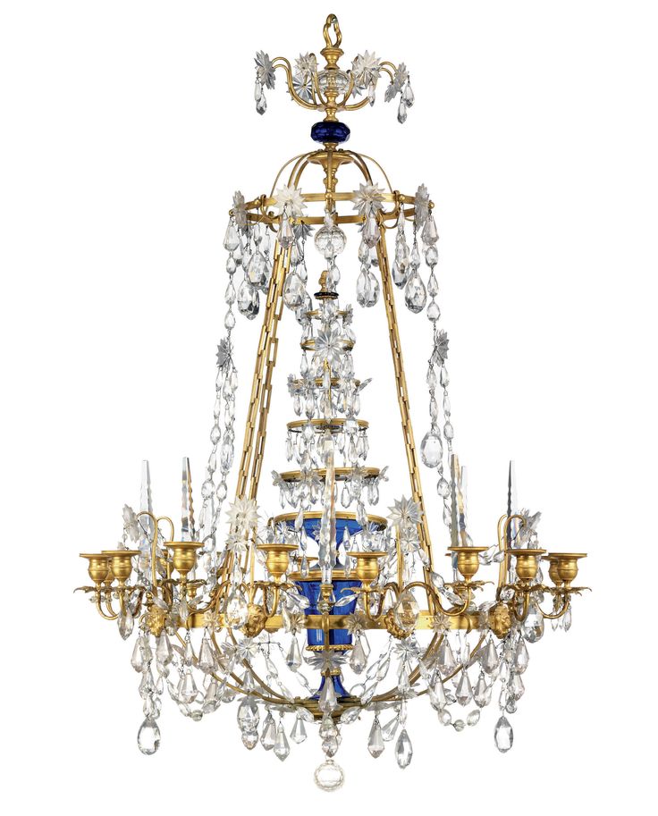 an ornate chandelier with blue and gold accents