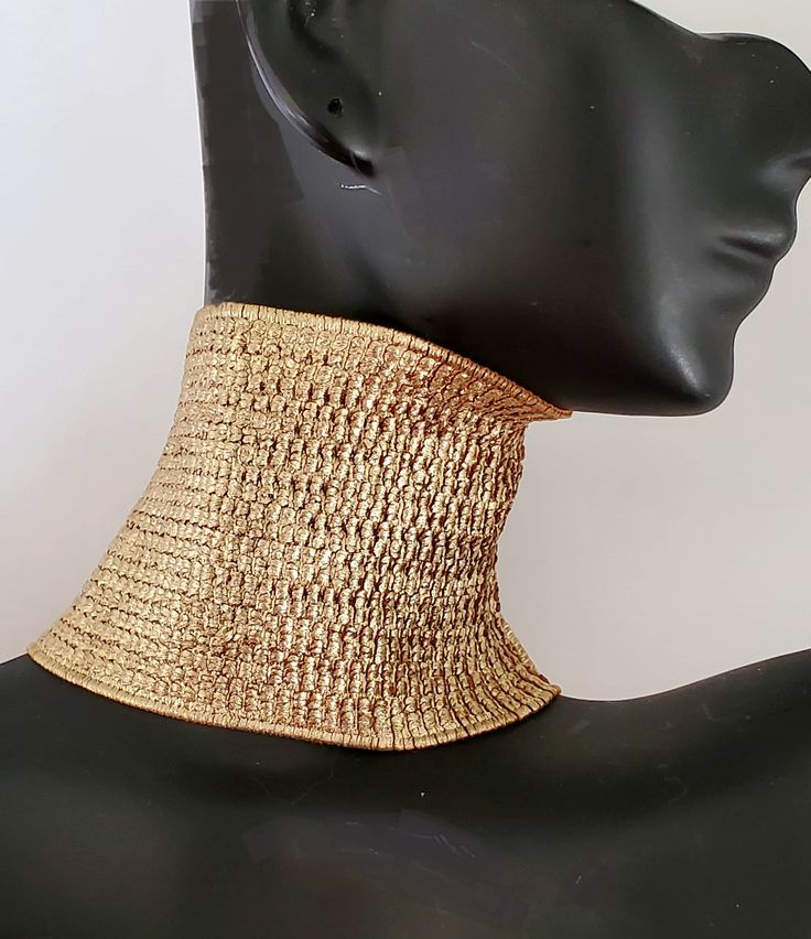 Gold Elastic Choker / Wide Choker / Silver Choker / Gold Bracelet / Egyptian Jewellery/ Jewelry This choker can be worn to dress up any outfit. It is a beautiful neutral gold and can be worn with most all colors. You will love its elegance. Handmade Gold or Silver Choker  This is a Wide Choker.  Width is 2 1/4 inch (2.25 in.) This choker is not for everyone, due to its width. It is recommended for people with a longer neck, to fit properly. Matching bracelet can be purchased separately or as a s Egyptian Jewellery, Cleopatra Jewelry, Egyptian Necklace, Choker Silver, Decatur Ga, African Earrings, Gold Armband, Egyptian Jewelry, Embroidered Collars