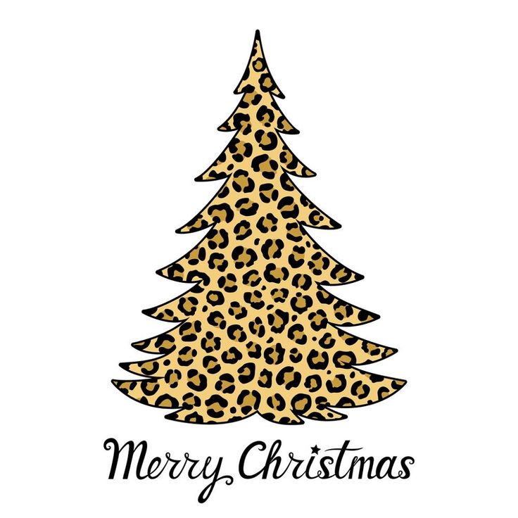 a leopard print christmas tree with the words merry christmas written in black ink on it