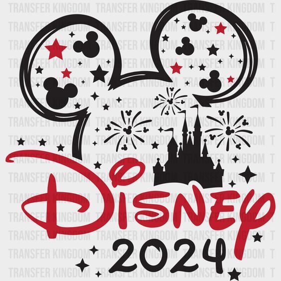 disney mouse ears with fireworks and stars in the background, on top of a white shirt