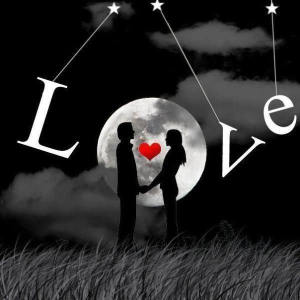 two people holding hands in front of a full moon with the word love written on it