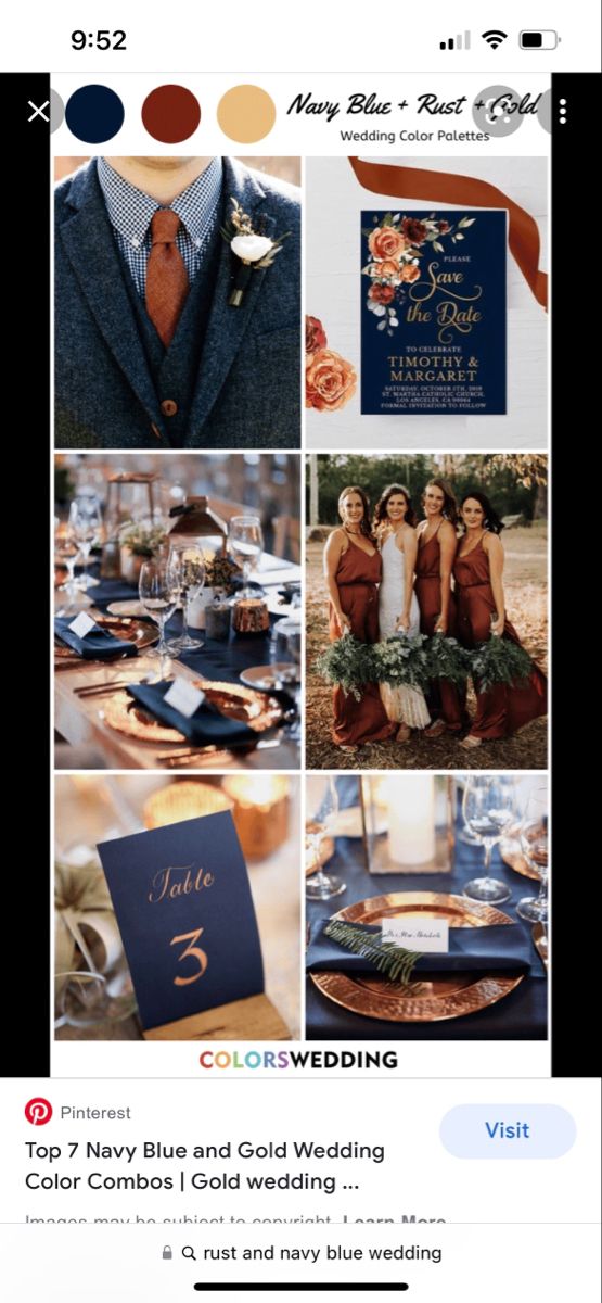 an instagram page with photos and text on the bottom right hand corner, below it is a collage of different wedding colors