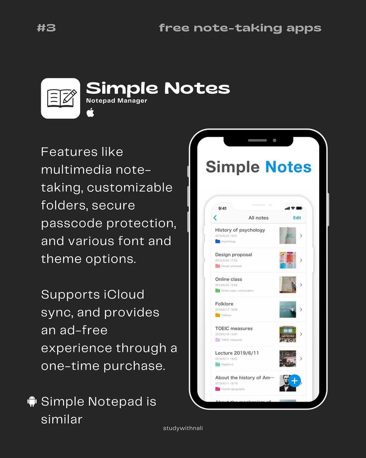 the simple notes app is displayed on an iphone, and it's text reads simple notes