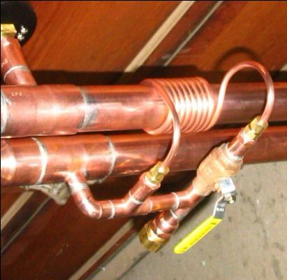 the copper pipes are connected to the wall