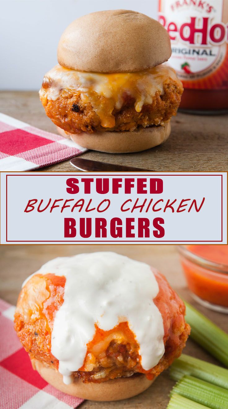 stuffed buffalo chicken burgers with ranch dressing