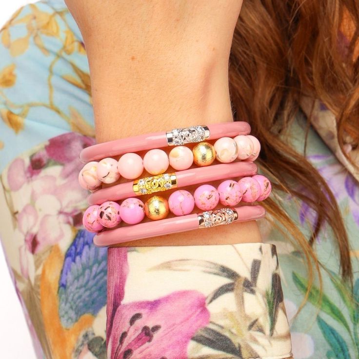 Start your wristscape™ with our Marble beaded bracelet for women and then add AWB® in your favorite colors! Marble exudes timeless elegance with its smooth, polished finish. Our Marble bracelet is available in blush and pink that adds a subtle pop of color to any outfit. A classic brushed gold bead finishes the bracelet making it softly sparkle on your wrist. Handcrafted in the US. One size. Mindful Glamour Ritual: Pause. Breathe. Focus on your many qualities and how together they make up the wo Adjustable Pink Gold Beaded Bracelet, Adjustable Pink Gold Beaded Bracelets, Feminine Adjustable Bracelets With Round Beads, Trendy Rose Gold Bracelets With Round Beads, Elegant Pink Stackable Stretch Bracelet, Elegant Pink Stretch Bracelet For Everyday, Elegant Adjustable Pink Bracelet, Pink Bangle Jewelry For Everyday, Rose Gold Beaded Bracelets With 8mm Beads