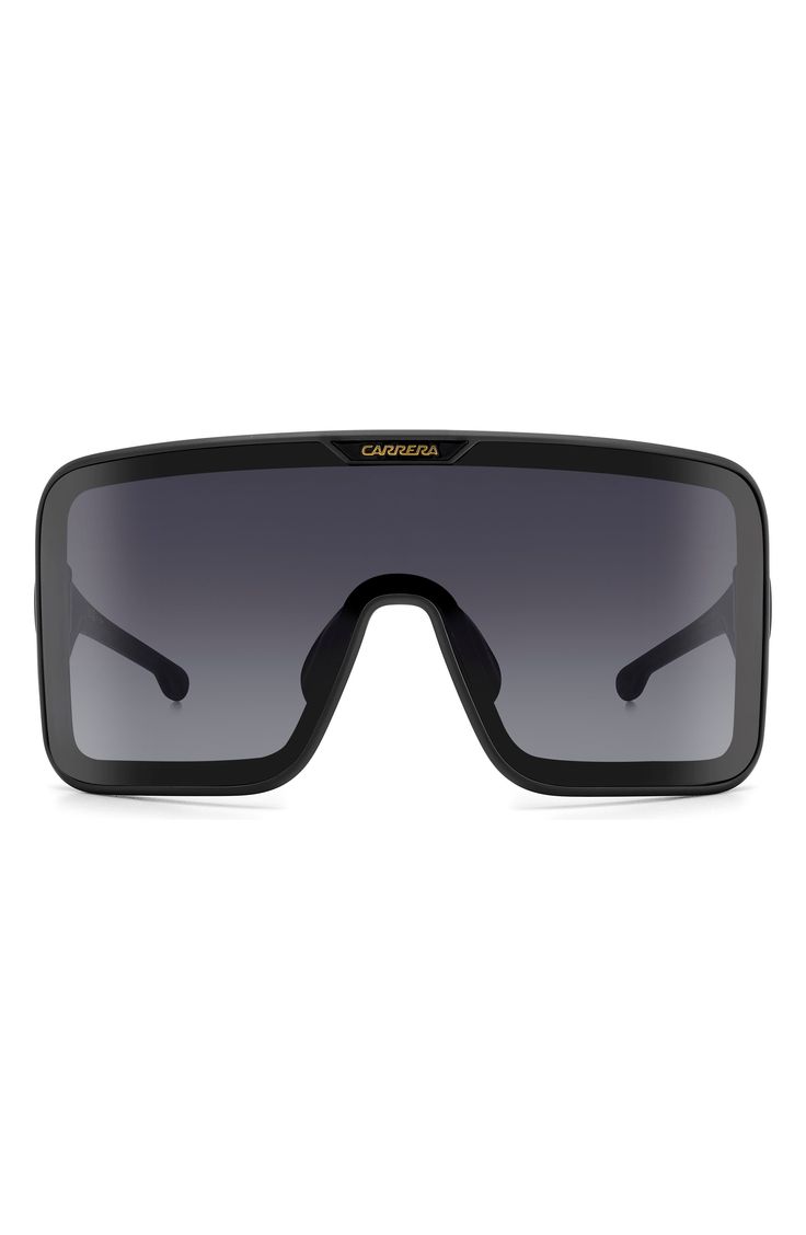 Boldly oversized and sporty, these rectangular-shield sunglasses feature a flat-top profile and lightweight injection-molded frames finished with logo accents. 99mm lens width; 130mm temple length 100% UV protection Injection-molded polyamide Imported Black Rectangular Shield Sunglasses With Tinted Lenses, Black Rectangular Shield Sunglasses With Uv Protection, Rectangular Black Shield Sunglasses With Uv Protection, Black Rectangular Shield Sunglasses With Anti-reflective Coating, Rectangular Anti-reflective Shield Sunglasses For Outdoor, Casual Rectangular Shield Sunglasses With Uva Protection, Casual Rectangular Shield Sunglasses With Uv Protection, Matte Black Shield Sunglasses With Uva Protection For Streetwear, Matte Black Rectangular Shield Sunglasses With Anti-reflective Coating