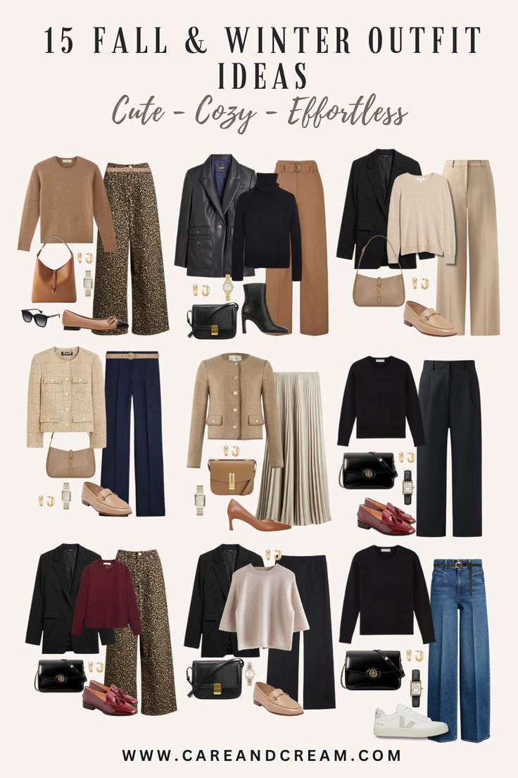 Looking for outfit inspiration this season? Discover 15 cute and cozy fall and winter outfits that you'll definitely want to copy! Explore chic and casual styles perfect for cold weather. From fall outfits for women to winter outfits for women, we've got you covered. Find trendy aesthetic outfit ideas with cashmere sweaters, black blazers, lady jackets, leopard jeans, and more. Elevate your fall style and winter style with these essential looks! Trendy Aesthetic Outfits, Winter Fashion Inspiration, Mode Ab 50, Fall And Winter Outfits, Outfit Ideas For Fall, Fall And Winter Fashion, Stile Hijab, Capsule Wardrobe Outfits, Chique Outfits