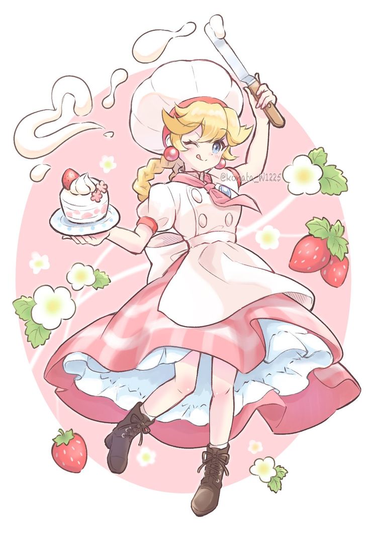 a girl in a pink dress holding a knife and some strawberries on a plate