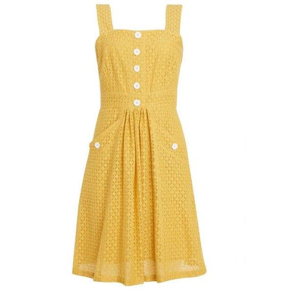 Vida Pattern Cutwork Strappy Sun Dress | Vintage-style, Navy or Yellow... ($52) ❤ liked on Polyvore featuring dresses, summer dresses, yellow cocktail dress, summer sundresses, yellow summer dress and navy blue dress Summer Cocktail Dresses, Navy Blue Evening Dress, Yellow Cocktail Dress, Joanie Clothing, Summer Evening Dress, Yellow Evening Dresses, Dresses Navy Blue, Blue Evening Dress, Cocktail Dress Yellow