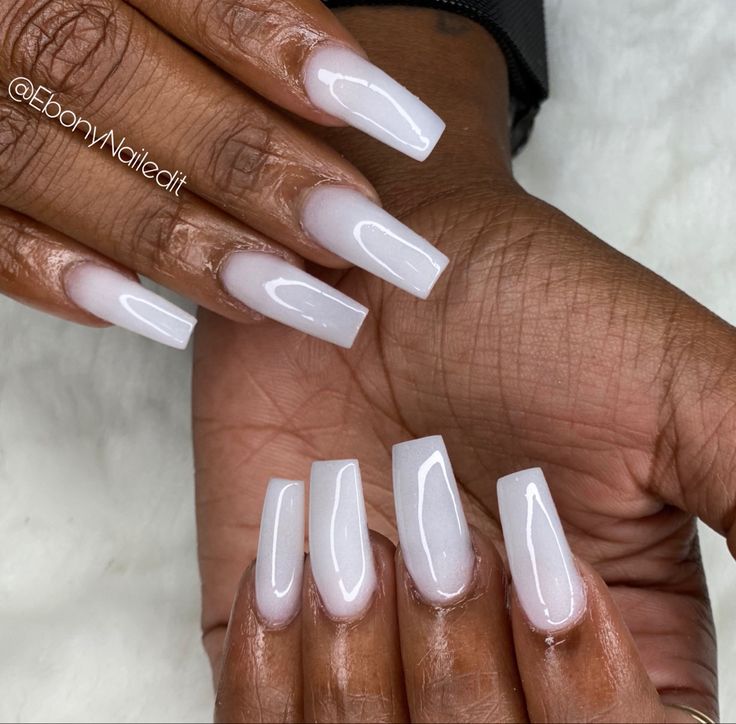 White Nail Inspo Acrylic Medium, White Gel Acrylic Nails Coffin, White Nails Acrylic Black Women, Translucent White Nails Acrylic, Acrylic Nails Offwhite, Cloud White Nails Acrylic, Icy White Nails Acrylic, Long White Nails Ideas, White Or Clear Nails