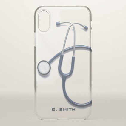 an iphone case with a stethoscope on the front and back cover in clear