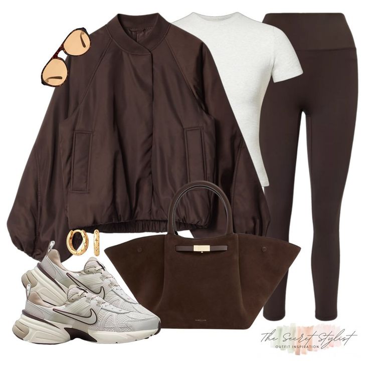 If A/W was a bag, it would be the trending brown suede ��‘New York’ bag by @demellierlondon 🤎 It’s a wardrobe staple and I’ve styled it here with a casual outfit for a chic, but comfy everyday look. The chocolate brown bomber jacket is also perfect for A/W, which some classic @adanola Coffee Bean leggings and trending Nike V2K’s 😮‍💨 Adanola Coffee Bean, V2k Outfits, Chocolate Outfit Ideas, Basic Everyday Outfits, Chic Sporty Outfits, Lazy But Cute Outfit, Brown Bag Outfit, Chocolate Brown Outfit, Orlando Outfits