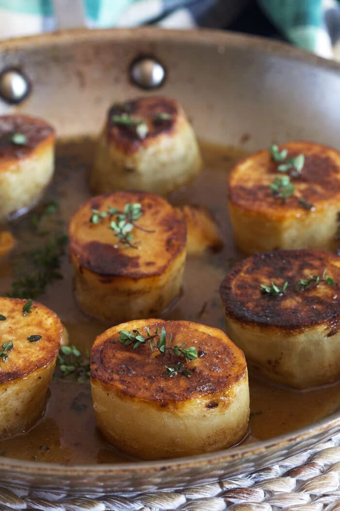 some food that is in a pan on a table